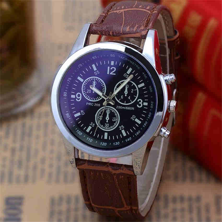 Fashion Unisex Watch Blue Glass Three Eye Leathe Band Quartz Sport Watch Business Watches