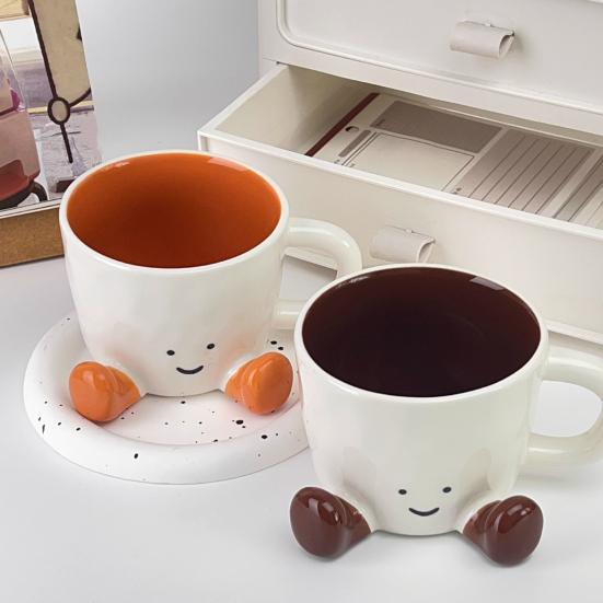 300ml Ceramic Mug Cartoon Feet Design Hot Cold Drinks Mug Suitable Capacity Happy Face Ceramic Tea Mug Drinkware
