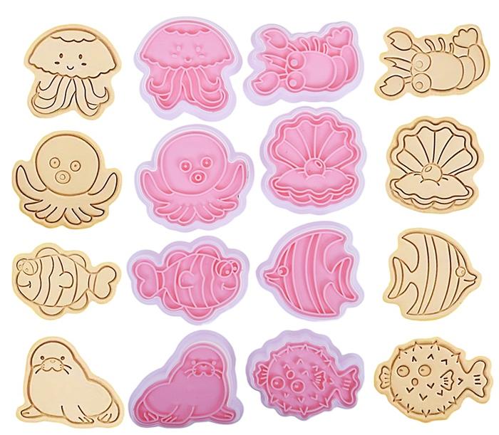 Animal Cookie Cutters with Stamp Sea Animals Sea Fish Molds 8pcs