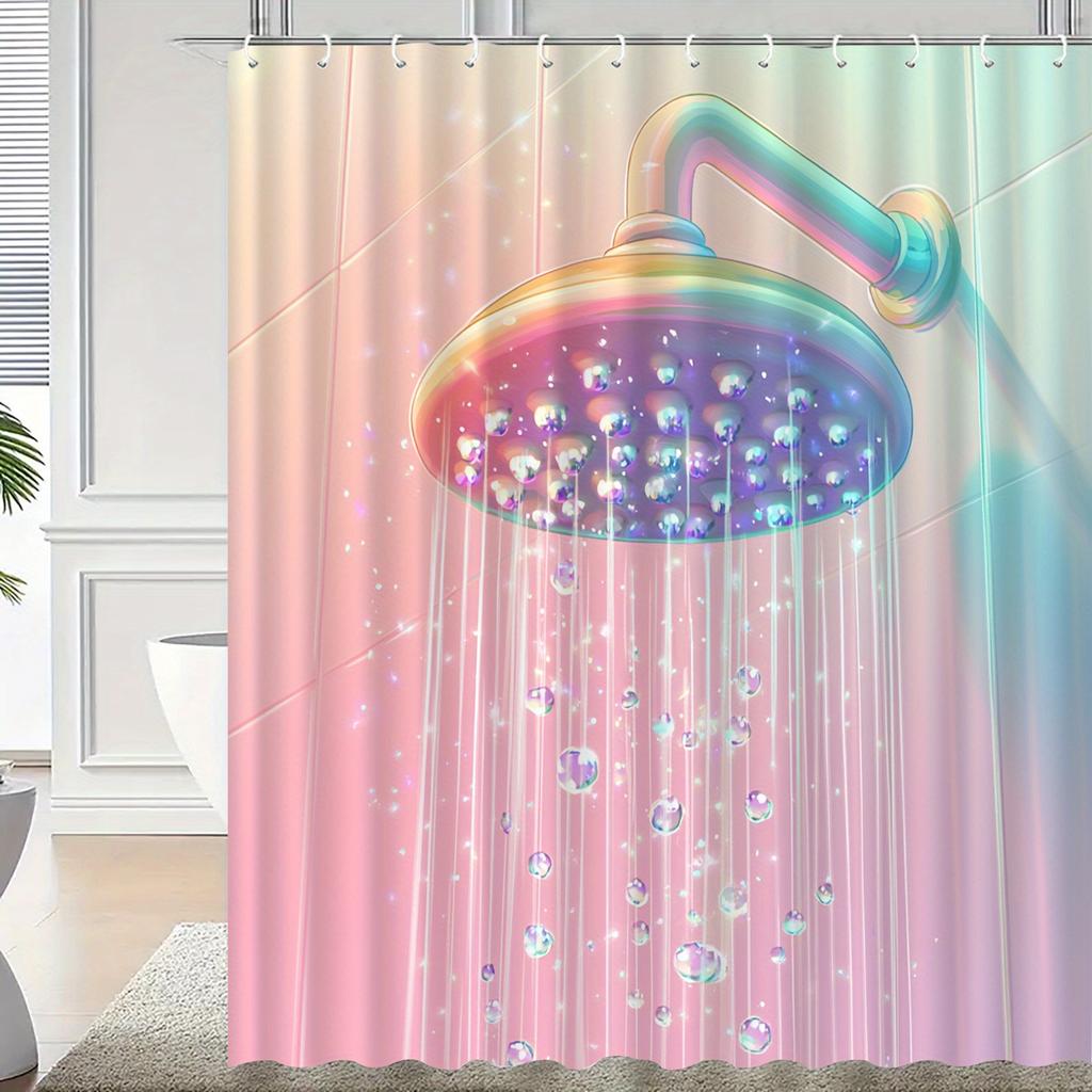 Colorful Shower Head Design Curtain - Vibrant Rainbow Bubble Pattern, Polyester, Machine Washable, Modern Bath Decor