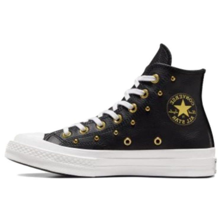 

Converse Chuck 70 Studded Leather High Top Black White Gold Womens Sneakers A06809C 36