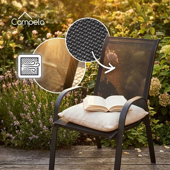 Lot de 4 chaises de jardin empilables en métal et textilène - terrasse/balcon - 120 kg (CA0152)