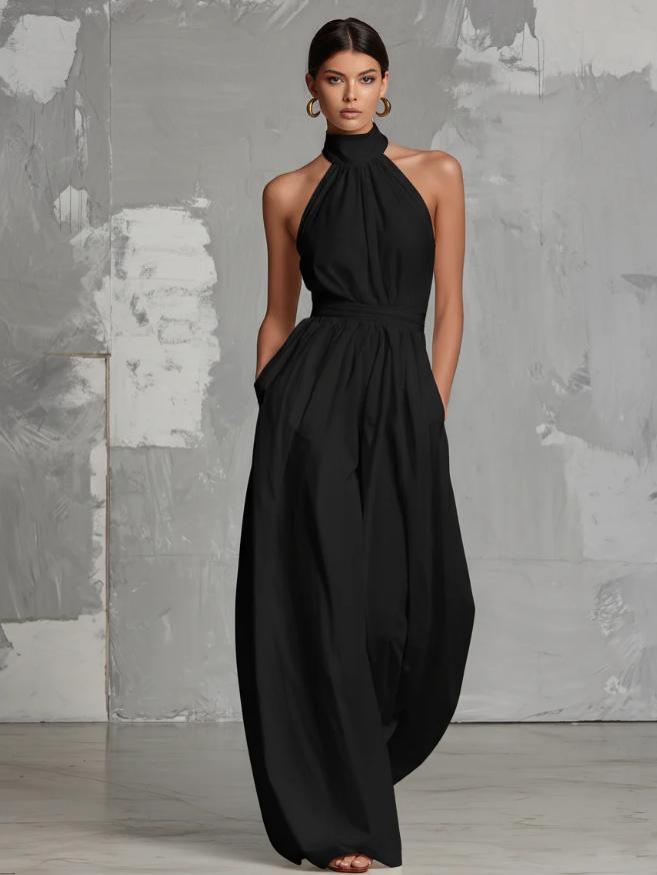 Elegant Backless Halter Sleeveless Wide-Leg Women's Jumpsuit - Summer 2026 Collection, Europe