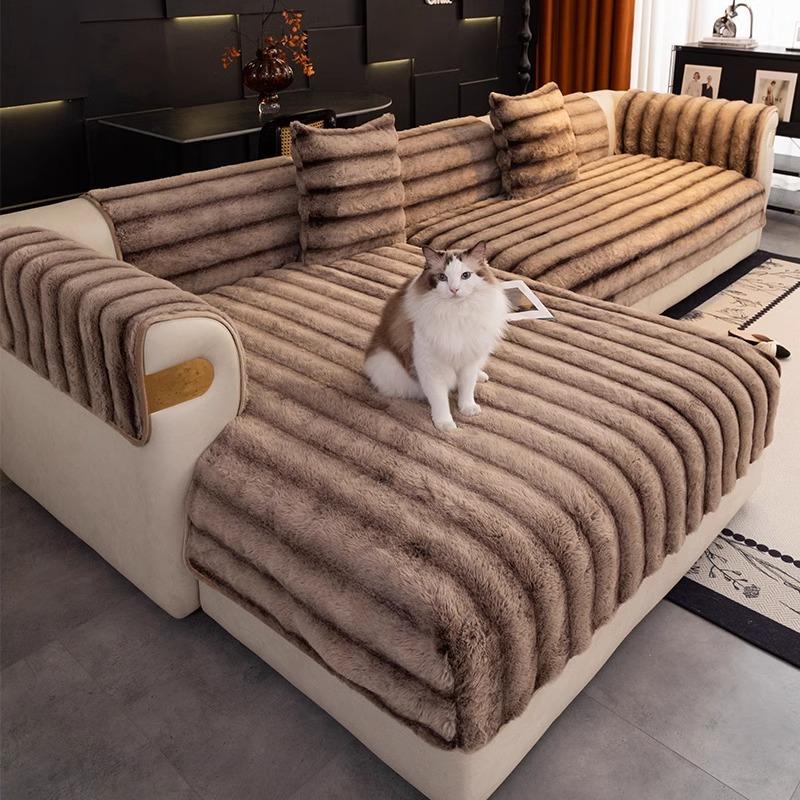 Premium Rabbit Plush Sofa Cushion Winter Thickened Non-Slip Seat Cushion New All-Inclusive Leather Sofa Cover Cover Towel