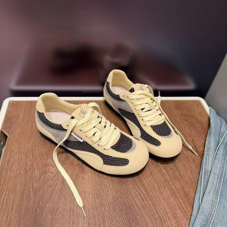 

Genuine leather women s shoes 2025 summer new Korean version flat-bottomed mesh German training shoes lace-up breathable Forrest Gump shoes casual l 35