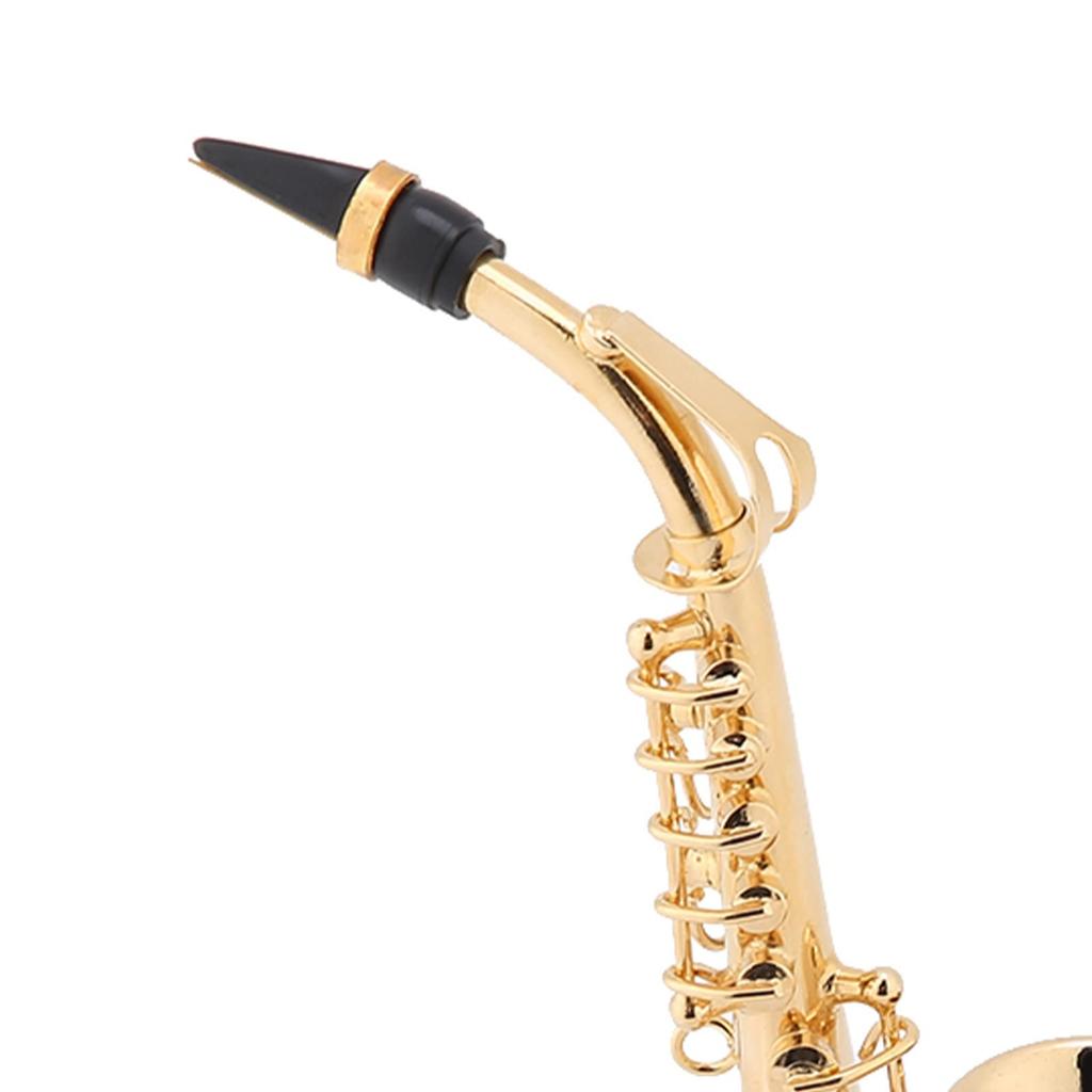 Miniature Alto Saxophone Replica with Stand and Case, Gold-Plated Instrument Model Decor