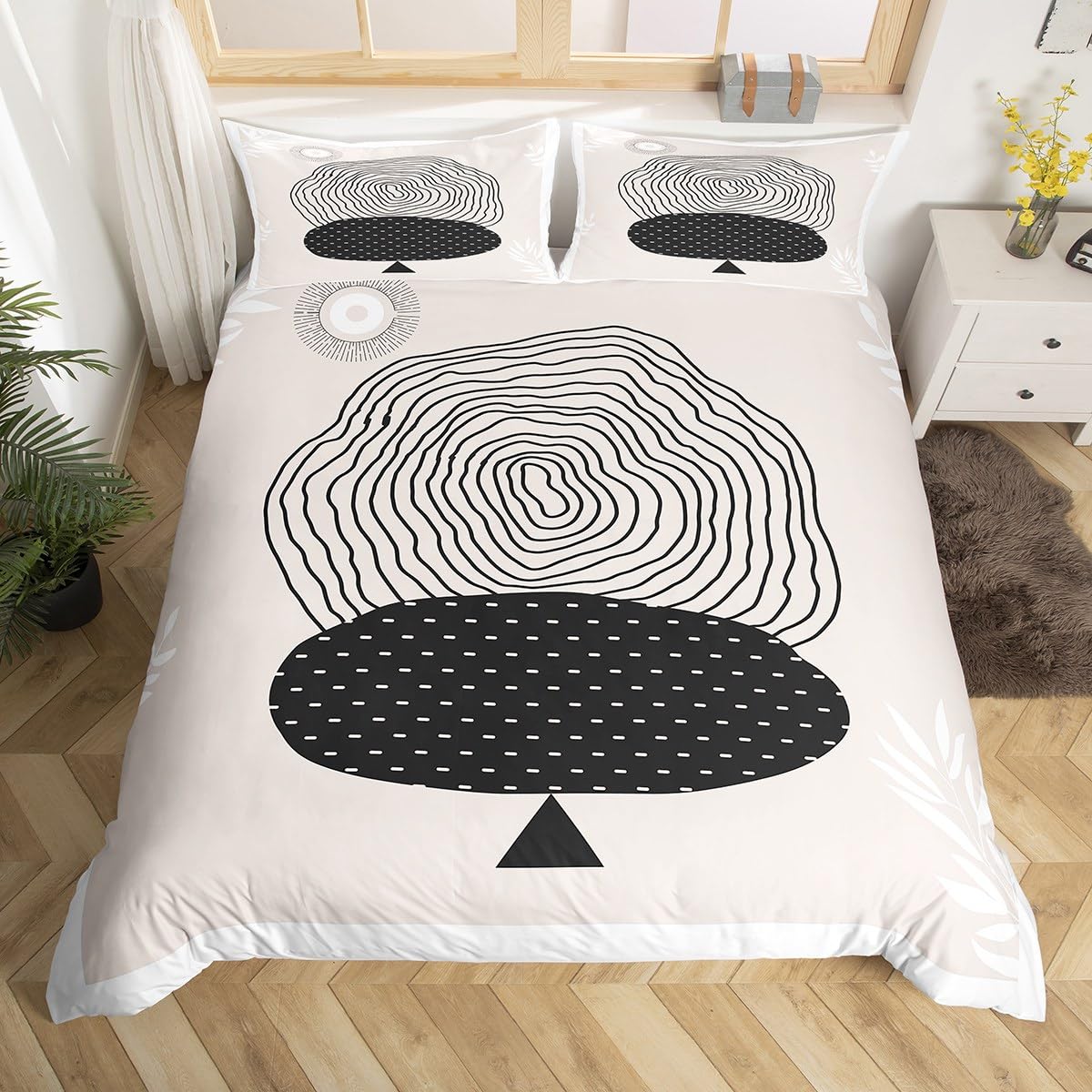 

Abstract Red Sun Geometric Lines Duvet Cover Aesthetic Bedding Set Vintage Minimalist Comforter Cover Modern Circle Quilt Cover EU single(135x200cm)