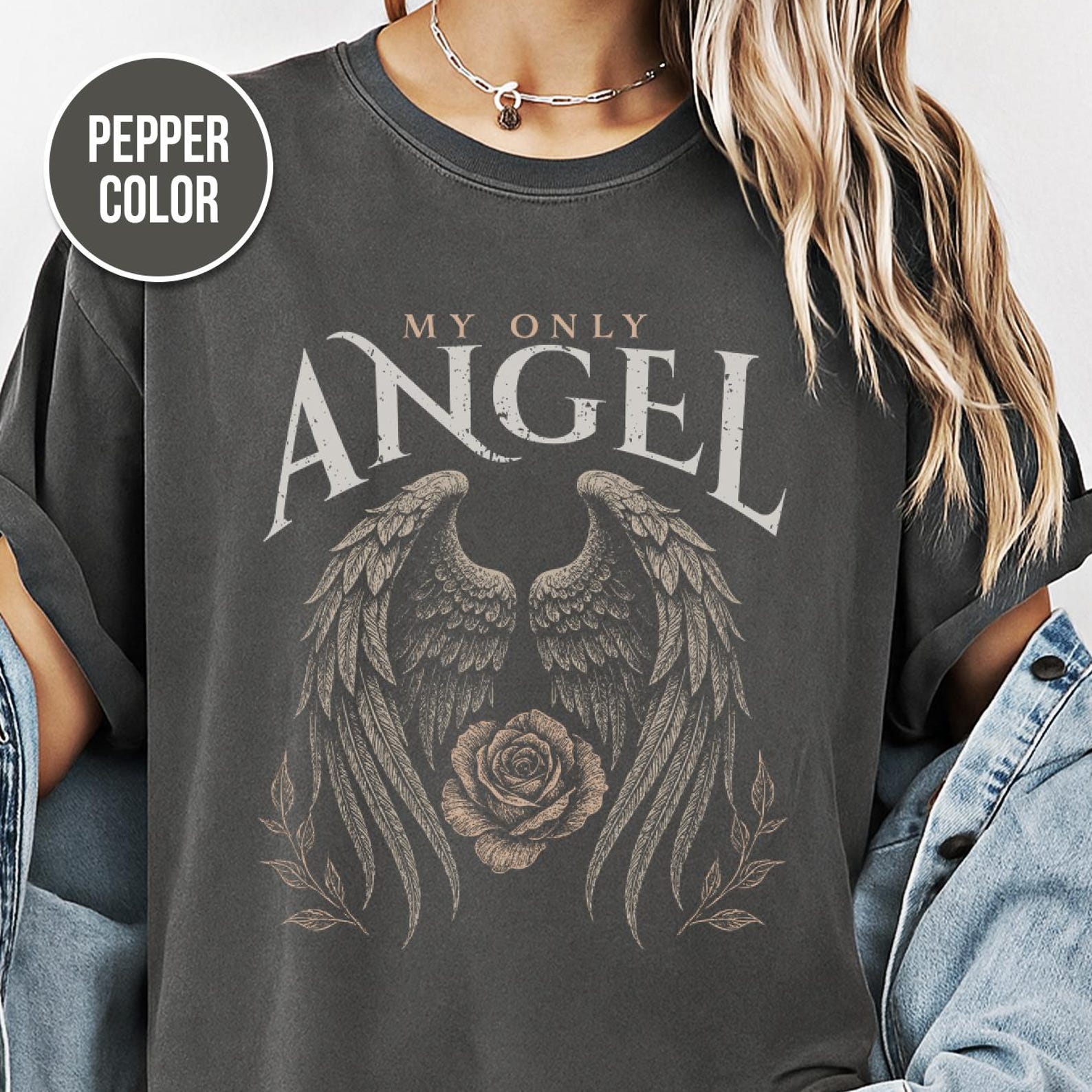 Angel Shirt, Vintage Gothic Tee, Comfort Colors Unisex Garment-Dyed T shirt, Rose shirt, Angel Wings, Rock Shirt L