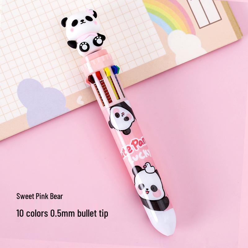Panda-Themed 10-Color Ballpoint Pen for Students: Cute Push-Button Multicolor Journal Pen