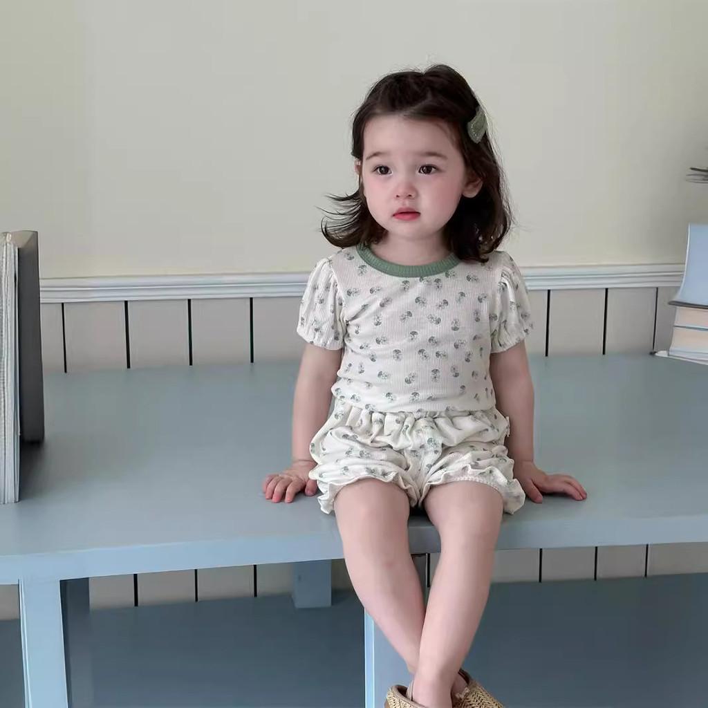 Adorable Summer Girls Two Piece Outfit Set Soft Breathable Cotton Pajama Shorts