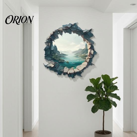 Indoor Outdoor Decorative Sticker 3D Mountain & River Landscape Wall Sticker, PVC Waterproof Mural, Peel And Chinese Style Mural Stick Decals