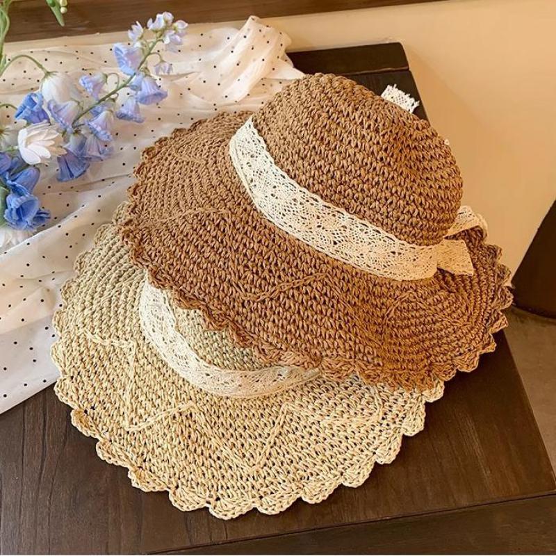 Summer Hats For Women Sun Hat Lace Ribbon Flower Sunhat Sunshade Foldable Beach Accessories Bucket Hat Female New