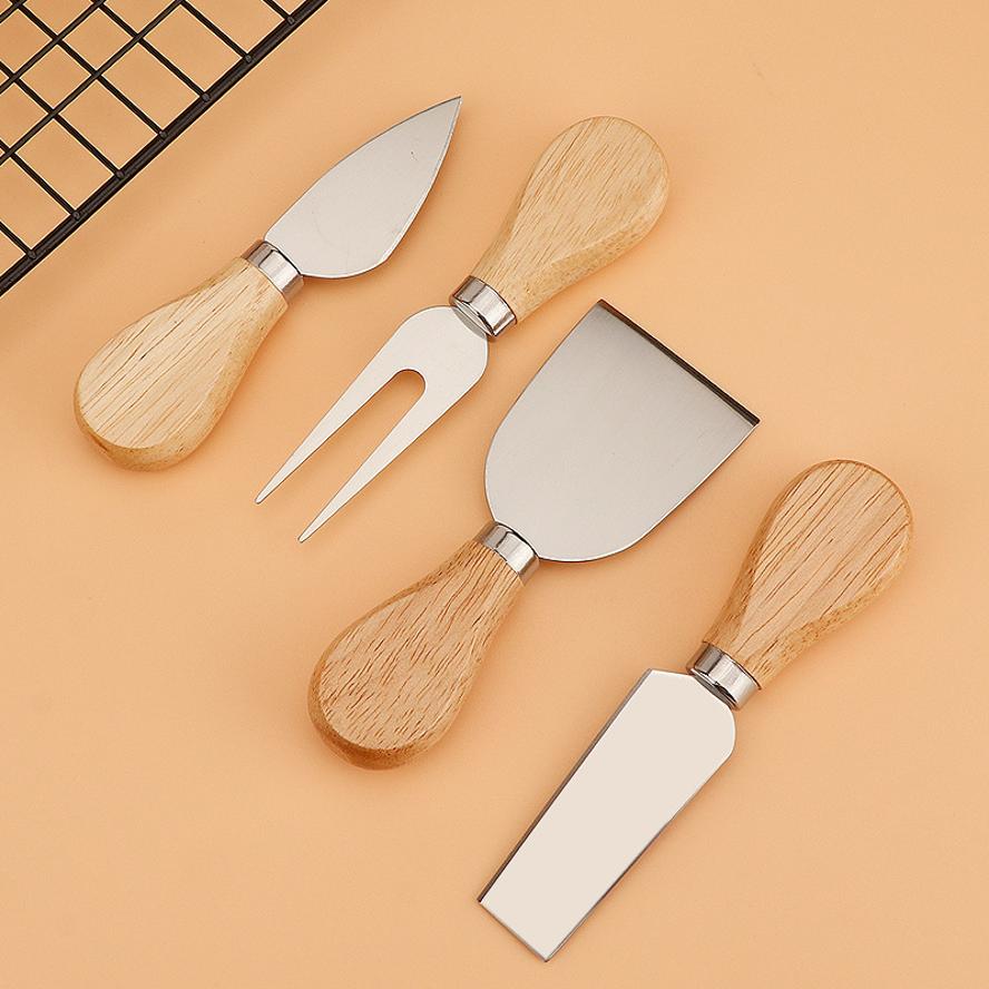 4 Pcs Cheese Knife Set Stainless Steel Wooden Handle Cheese Knife Fork Butter Knife Four Piece Set Kitchen Cheese Cooking Tools