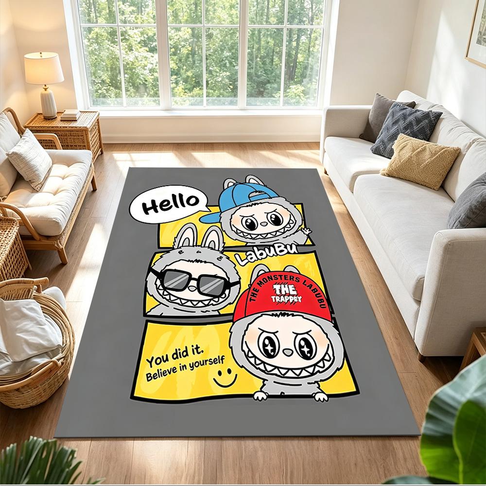 Labubu Floor Rug Office Rug Design for Bedrooms Hallway Living Rooms Foyer Anti-slip Rug Anime Office Decor Spiritual Gift