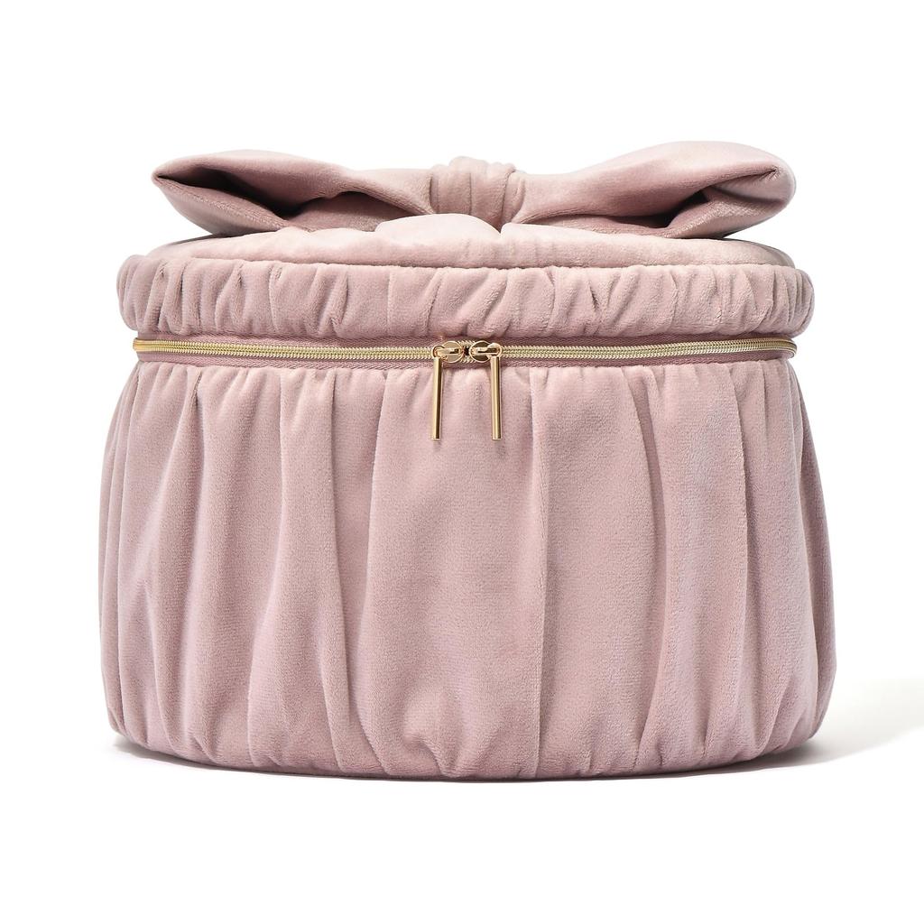 Francfranc Velvet Ribbon Vanity Pouch L Pink - Cosmetic Pouch, Cosmetic Box, Makeup Storage