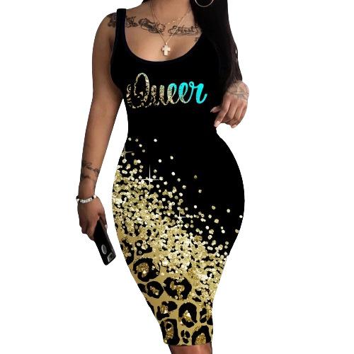 

Сексуальное платье без рукавов, летнее модное длинное платье с принтом, женское облегающее стильное платье с сумкой на бедрах 2XL чёрный