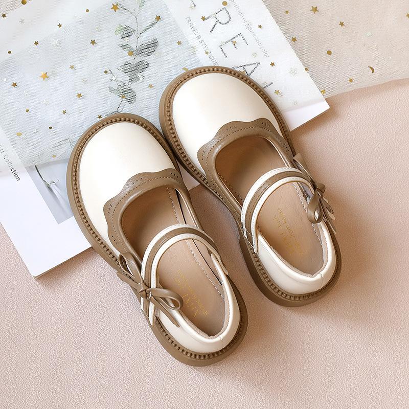 

Girls shoes Children s princess leather shoes 2025 spring and autumn new girls baby soft sole Doudou black single shoes 36 бежевый