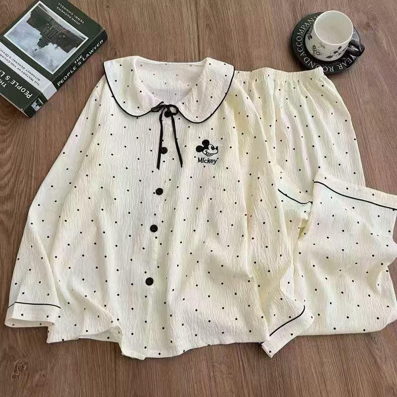 Women s Cute Cartoon Cloud Cotton Pajama Set with Double Lapel Doll Collar L