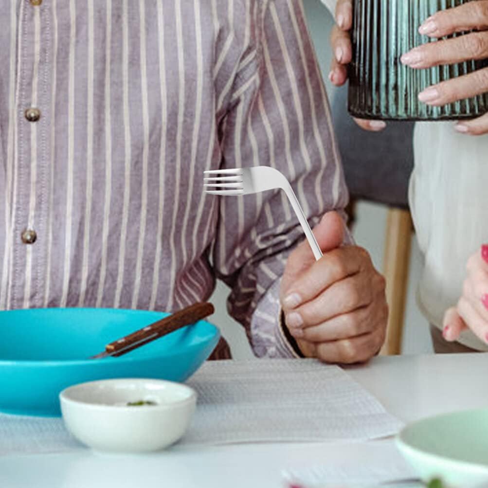 1 Set Stainless Steel Adaptive Utensil Left Handed Offset Spoon Fork Angled Curved Utensil Self Feeding Cutlery for Adults Elderly