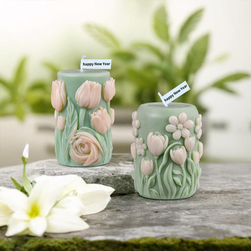 Blooming Floral Pillar Candle Silicone Mold Rose Scented Diffuser Stone Making Craft Tool