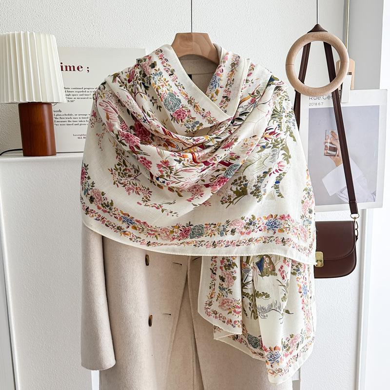 Oversized Korean Linen Shawl Dual-purpose Silk Scarf Travel Photo Sun Protection Beach Towel Extended Scarf Women's Versatile