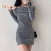 Women Knitting Tops Off Shoulder Long Sleeve Solid Color Slim Fit Pullover Tops Sexy Ribbed Long Blouse