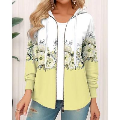 Vinterblomtryckt huvtröja Sportwear Kappa för kvinnor Dragkedja Down 3D-ficka Huvtröjor Höst Damkläder