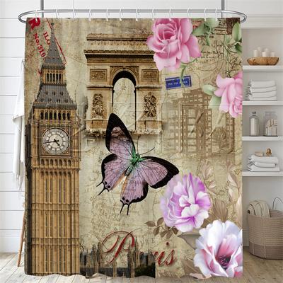 Retro Printed Shower Curtain Mildew Washable Curtain with Hooks Bathroom Decorative Curtain Nordic Flowers 3D Shower Curtains