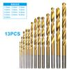 Titanium Plated 13pc Straight Shank Twist Bit 1.5-6.5mm Plastic Bag Package Drill Bit Electric Tool Accessory Set
