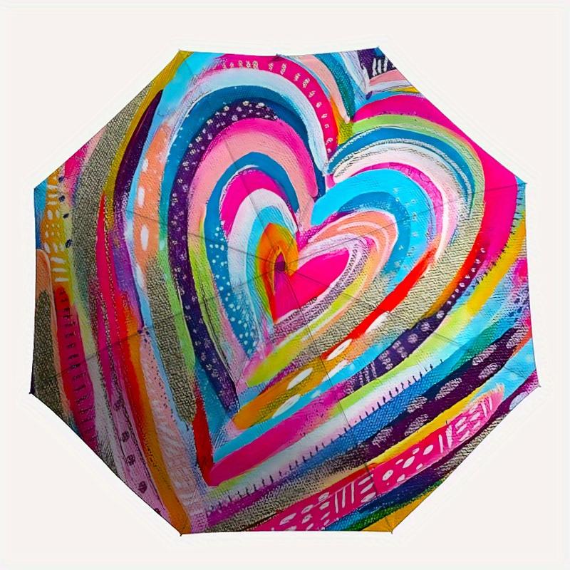 

1pc Heart Painting Automatic Folding Umbrella, Portable & Foldable Design with 8 Ribs, Casual Outdoor Accessory Halloween and Christmas gift