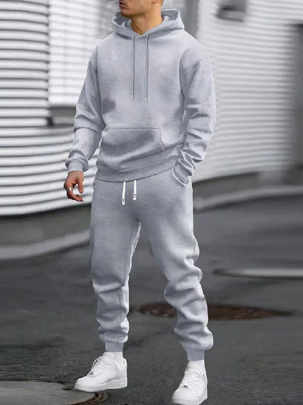 Men's Solid Color Hooded Sweatshirt and Pants Set - 2025 Autumn/Winter Casual Sportswear