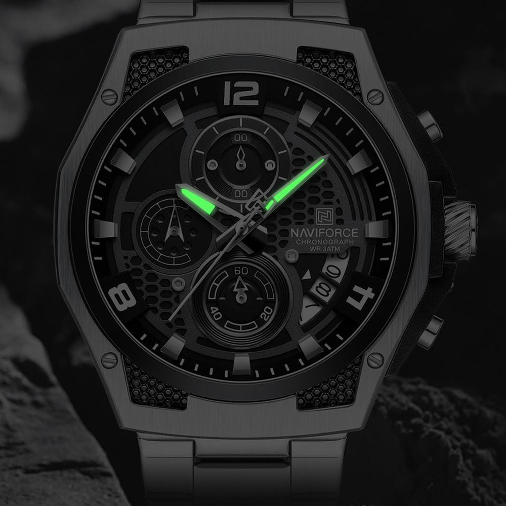 Naviforce Watch for Men Calendar Chronograph Stainless Steel Strap Luminous Waterproof Fashion Casual Outdoor Sports Men's Wristwatch NF8051S