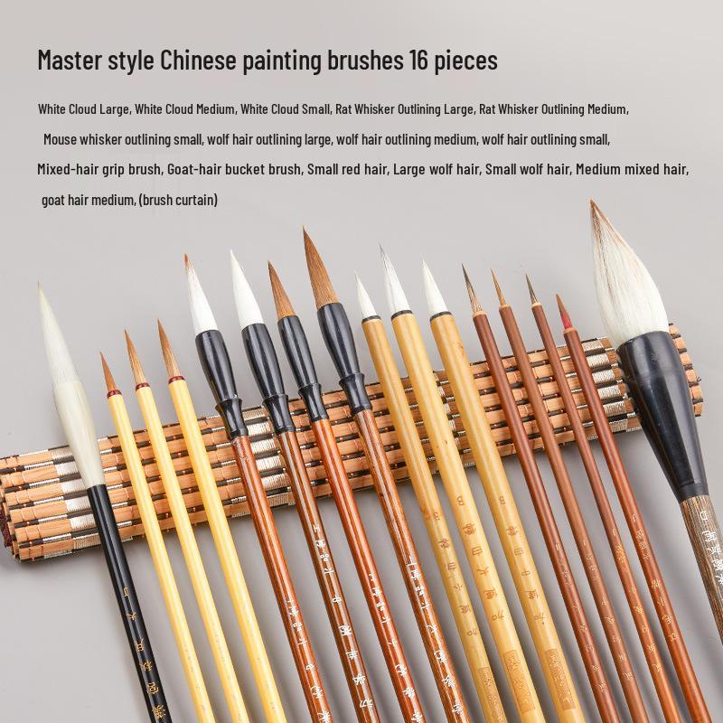 Liupintang Professional Chinese Painting Brush Set - Mixed Sheep Hair, White Cloud Outlining, Full Set for Beginners