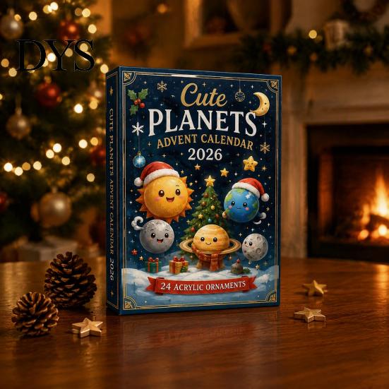 Solar System Hanging Ornaments Space Advent Calendar, 24Pcs 2D Flat Acrylic Ornament Set with Planet Star Themed Decorations Designs, Christmas