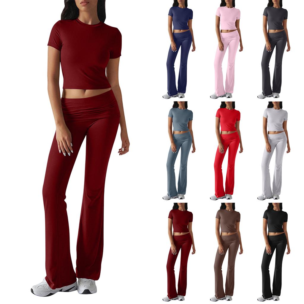 Women's Solid Color Casual Top And Pants Fashion Two-piece Set