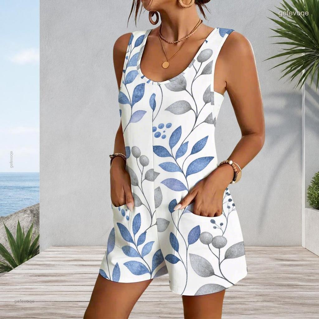 Plus Size Sleeveless Patch Pocket Tank Short Romper
