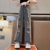 2026 Herbst gewaschene zerrissene Jeans für Mädchen: Retro Street Style, Locker Weiter Bein, High Street Hip Hop Mode