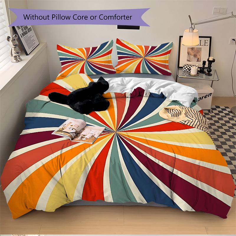 3pc Sunburst Pattern Cover Set - 1 Quilt Cover + 2 Pillowcases, All Seasons Bedroom Setting, Perfect for Home082