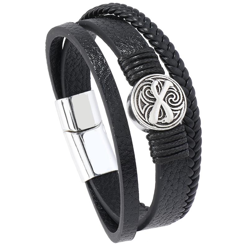 PU Leather Fashion Bracelet for Men Hip-hop Rock Jewelry Bangles Accessories 21cm чёрный