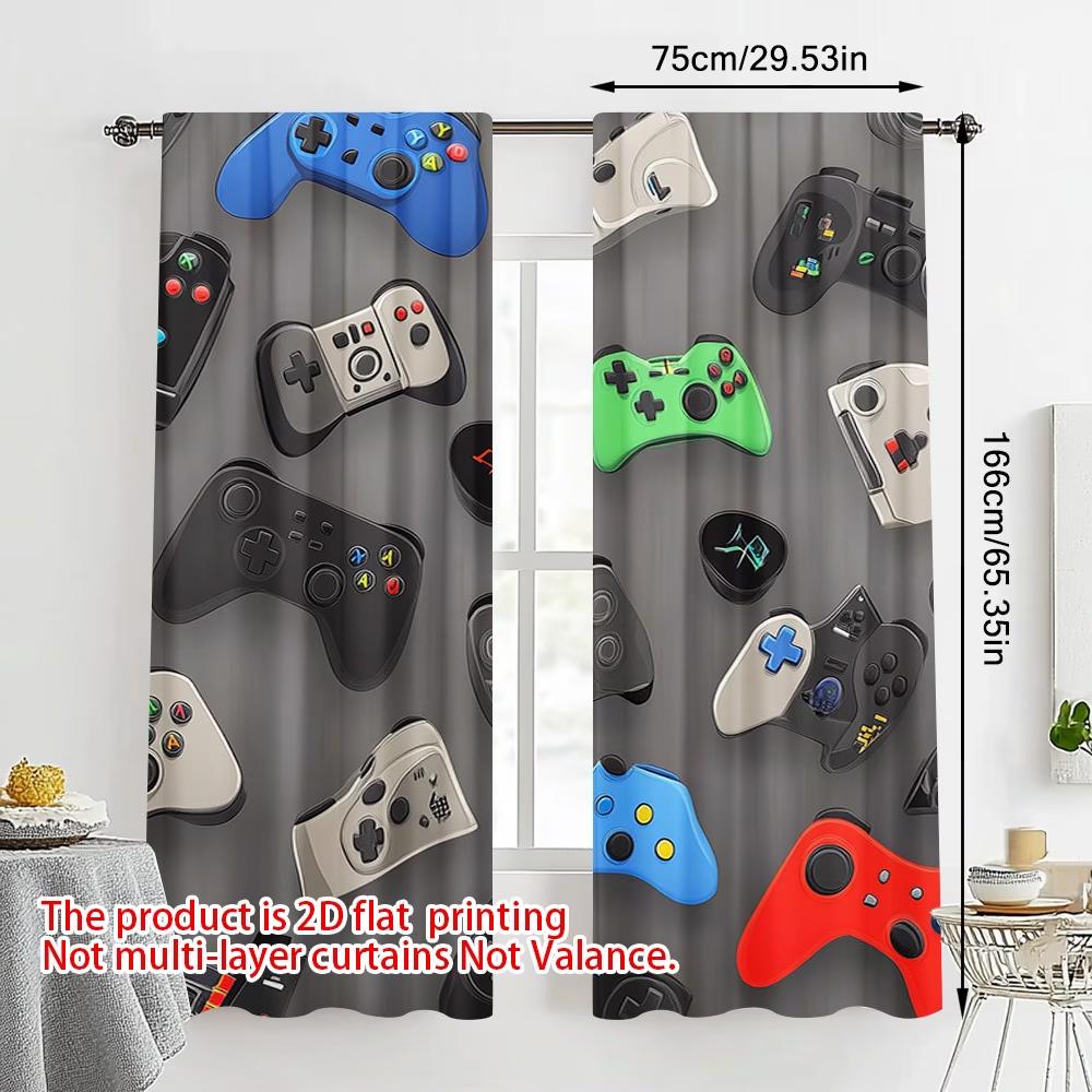 2PCS Digital Printed Curtains, Colorful Game Controllers Gaming Pattern, Window Curtains for Living Room Bedroom Home Decoration