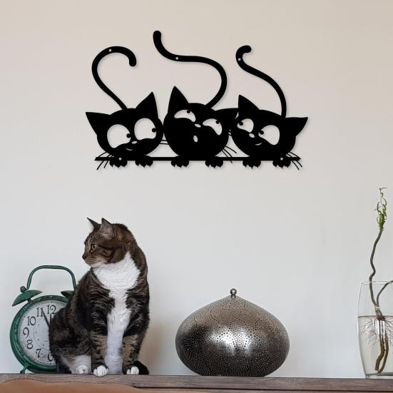 Cute Nursery Wall Decor Metal Black Cat Art, Cartoon Kitten Silhouette Decoration, Decorative Creative Lover Gifts Sculpture for Lovers, Minimalist