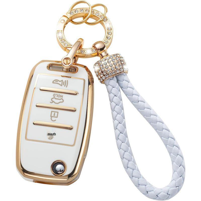 Gold-Rimmed Car Key Set with Diamond Ring Pendant Key Chain