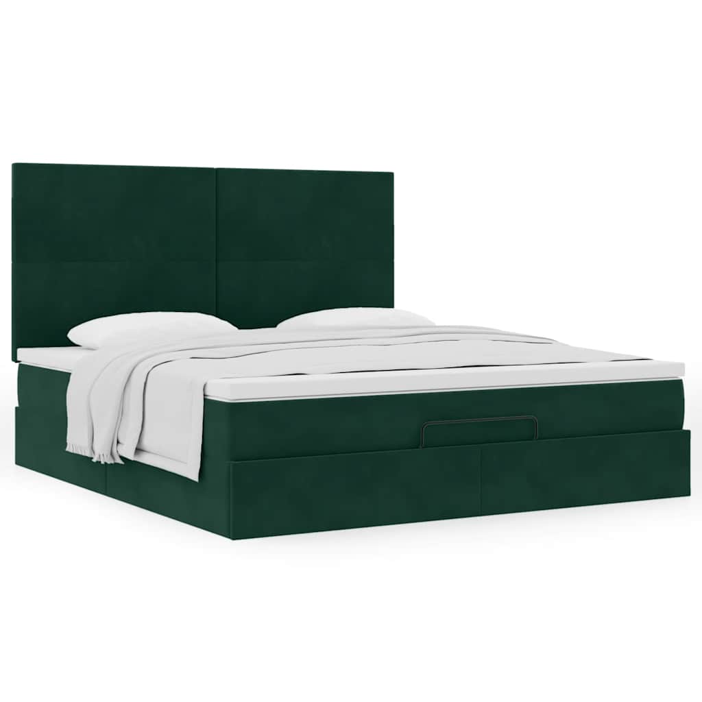 Ottoman Bed with Mattress Dark Green 160x200 Cm Velvet