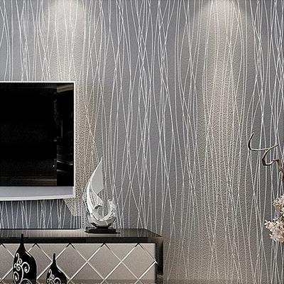 Plain Grey Silver Stripes Flocked Wallpaper Room Decor Modern Luxury Striped Texture Solid Gray Background Wall Paper Roll Decor