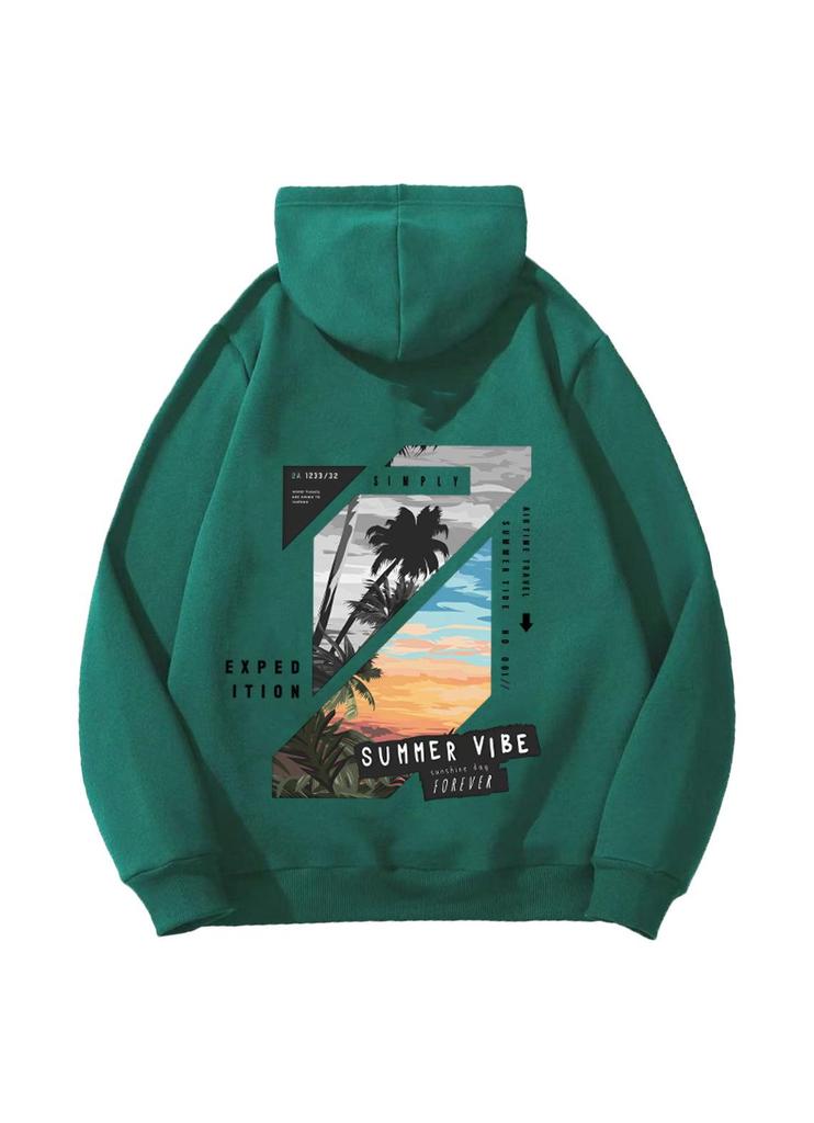 Unisex American Casual Printed Hooded Sweatshirt - Loose, Fashionable Long Sleeve Top