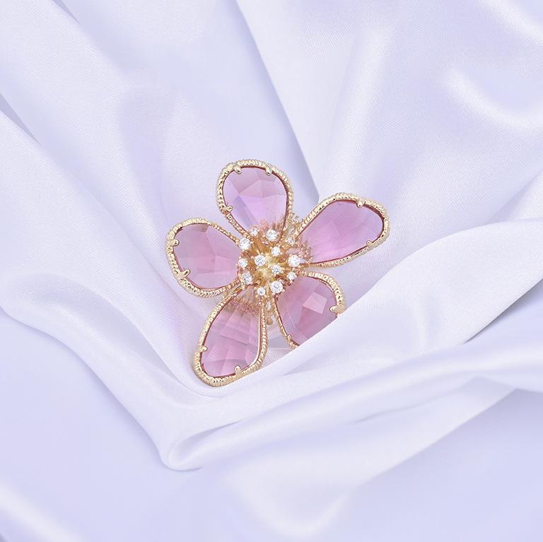 Exaggerated Crystal Flower Ring with Feminine Charm Fashionable Open Ring Design Index Finger Ring