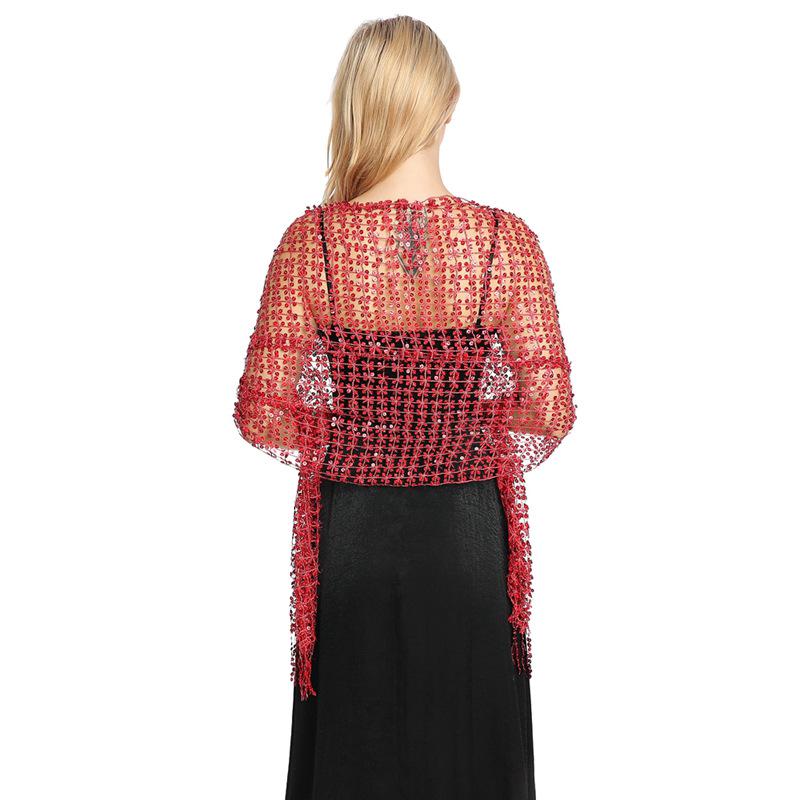 Sequin Tassel Shawl Dress: European & American Style Evening Party Cheongsam with Embroidered Shawl Scarf for Women