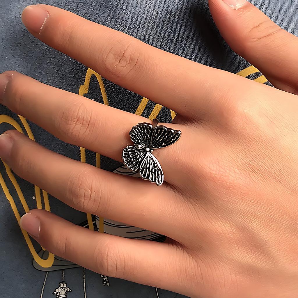 Fashion Retro Butterfly Adjustable Ring for Women Engagement Anniversary Silver Jewelry Gift