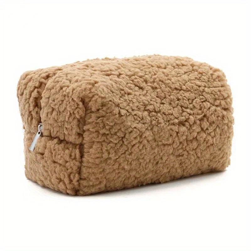Neceser pequeño de lana de cordero, bonito organizador de maquillaje de peluche, estuche para lápices kawaii, monedero de viaje, almacenamiento para el hogar