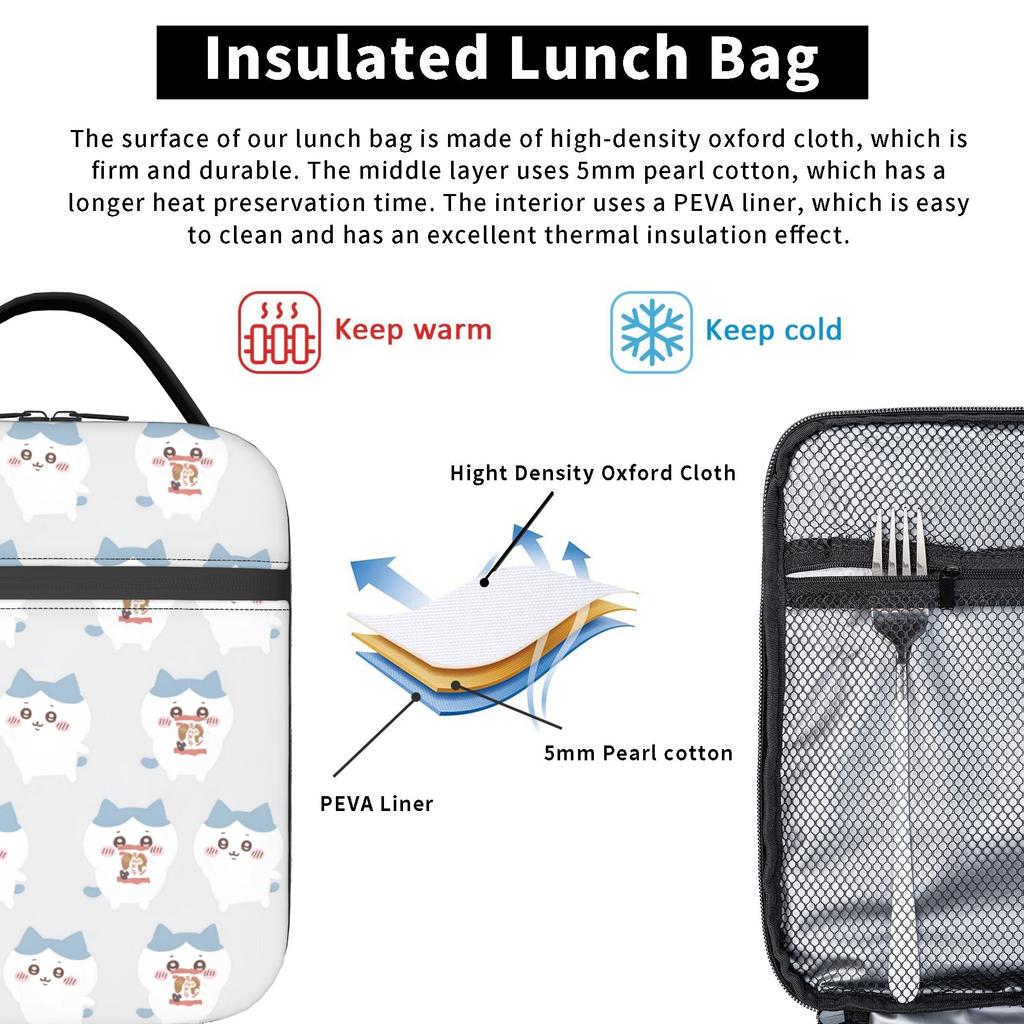 Chiikawas Catoon Thermal Lunch Bags Big Wanted Reusable Cooler Carrier Lunch Box Tote College Picnic Girls Boys